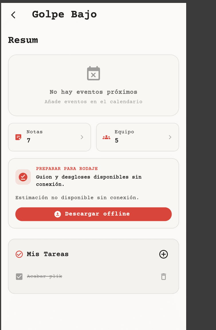 Panel de proyecto en Plik con guion, equipo y documentos